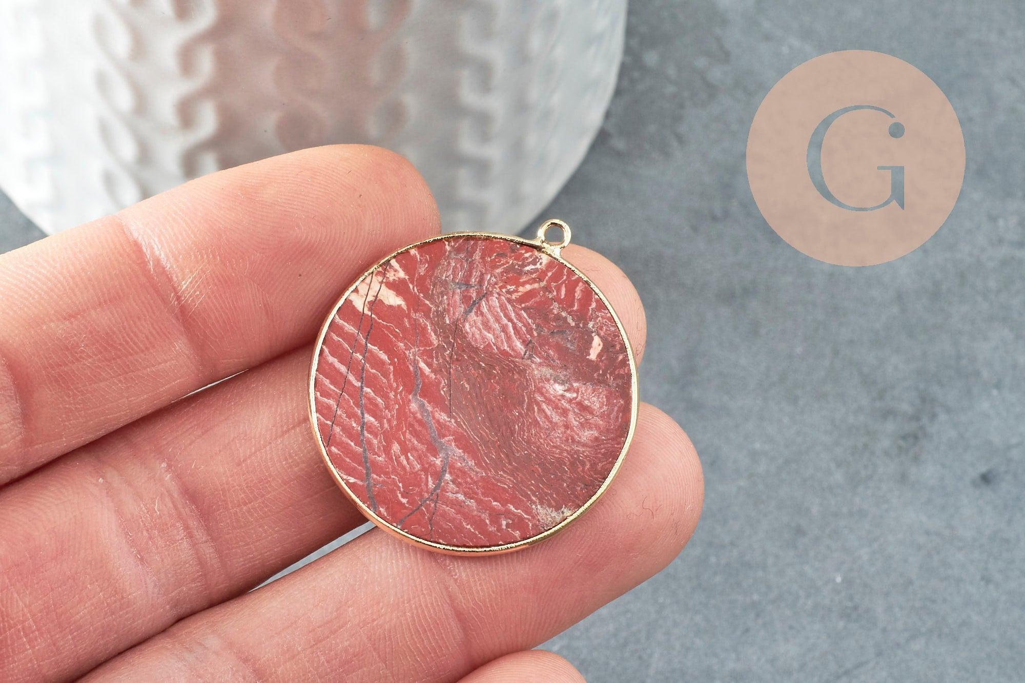 Pendentif rond jaspe rouge naturel 32mm, x1 (G3081)