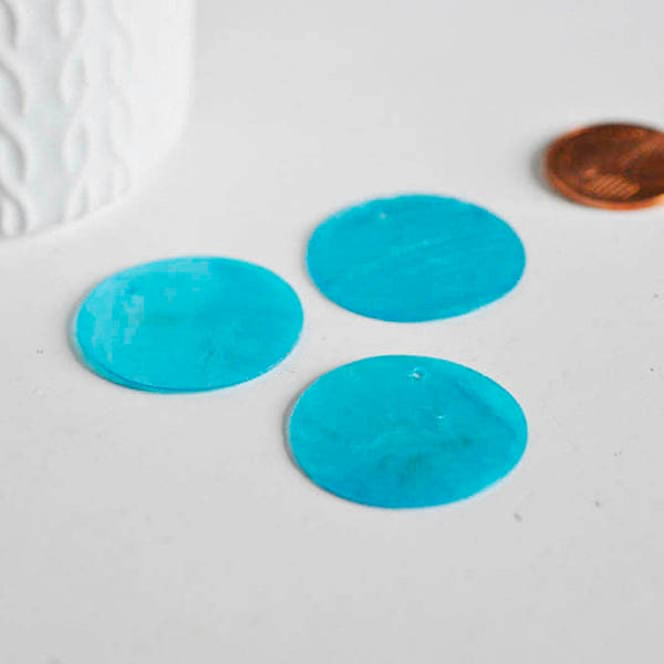 EP-Pendentif rond nacre turquoise, pendentif coquillage, coquillage bleu,création bijoux, 30mm, x1-G0720