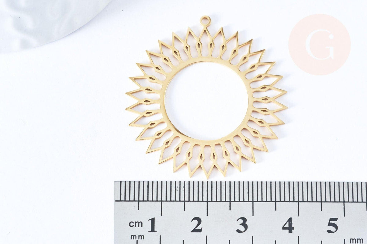 Pendentif soleil acier inoxydable 201 doré 39mm, x1 (G6671)