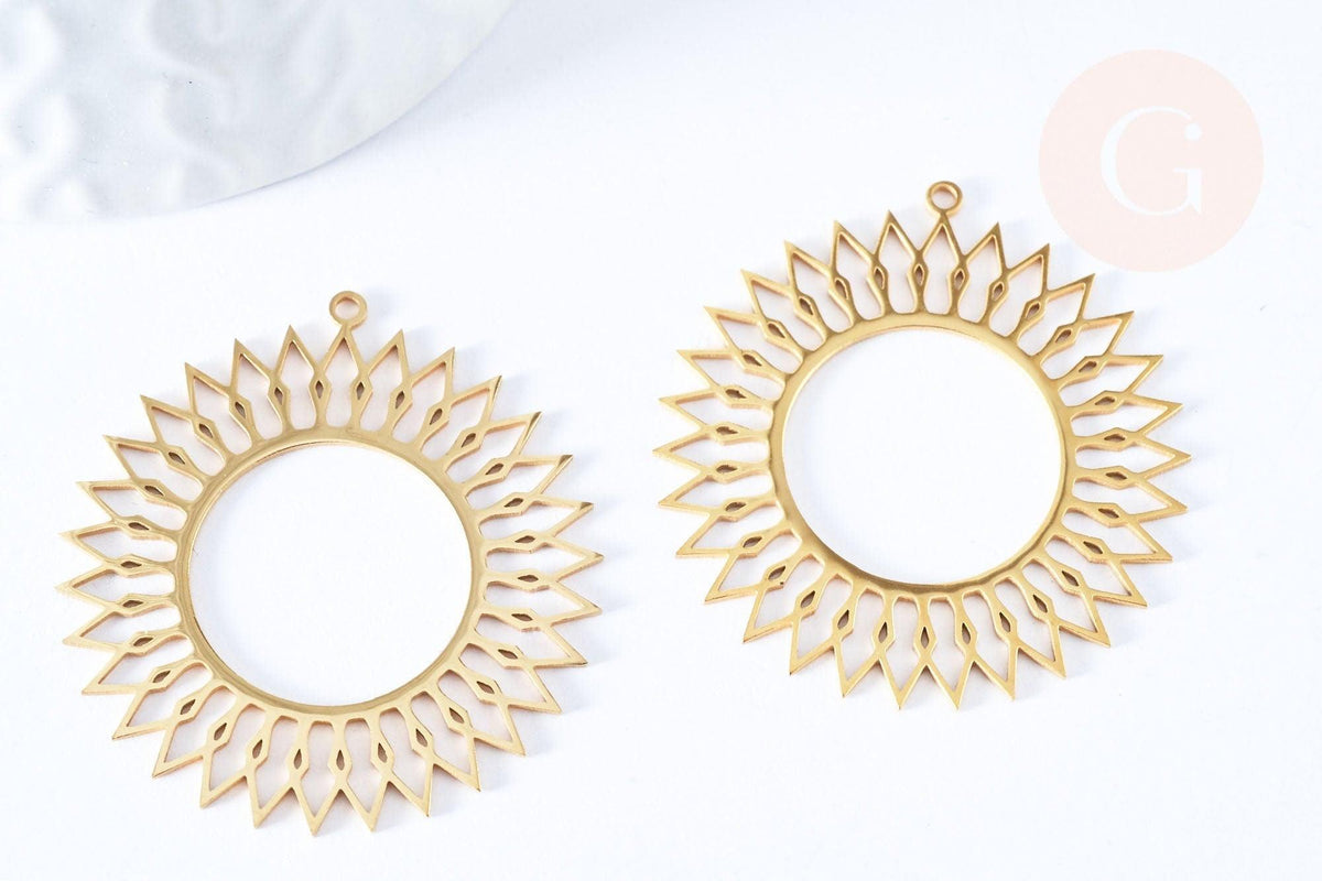 Pendentif soleil acier inoxydable 201 doré 39mm, x1 (G6671)