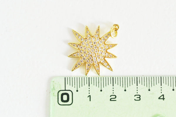 EP-Pendentif soleil laiton doré 18k zircon, pendentif en cristal pour création bijoux porte bonheur pour femme en zircon,27mm, x1 G5269