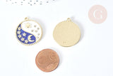 EP-Pendentif soleil lune étoiles bleu zamac doré zircon 27.7mm, x1 (G8088)