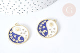 EP-Pendentif soleil lune étoiles bleu zamac doré zircon 27.7mm, x1 (G8088)