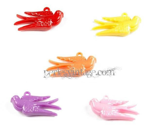 EP Pendentifs Hirondelles en plastique, fournitures créatives, Bijou enfants, création bijoux, pendentif plastique, x 5, 5cm