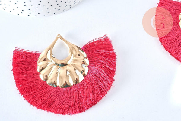 EP Pendentifs larges pompons fil fuchsia support doré 85-92mm x2 ( G6837)