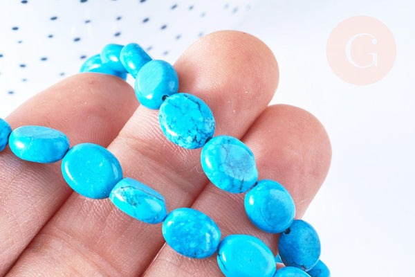 EP Perle Howlite ovale teintée turquoise naturelle 11mm,perle pierre howlite naturelle ,le fil de 40cm