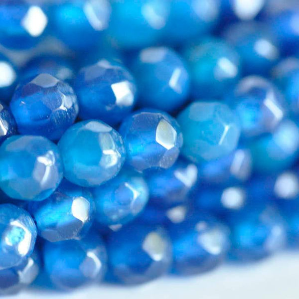 EP Perle agate bleue naturell facette 4mmx1 ,fil de 90 perles (G0719)