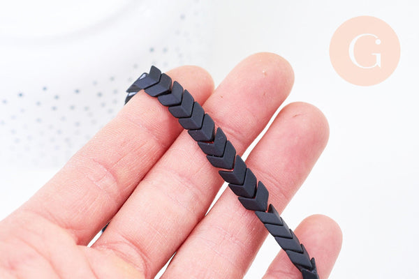 EP Perle chevron noir hématite synthétique 7mm, création bijoux pierre, le fil de 40cm, G6904