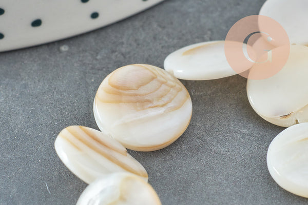 EP-Perle disque nacre blanche naturelle 15mm, x1 fil de 38cm (G2730)