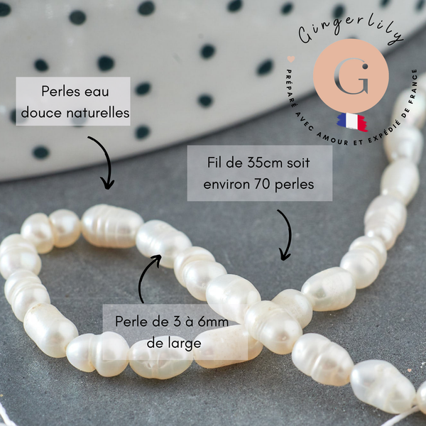 EP-Perle eau douce naturelle blanche 3-6mm grade A, x1 fil de 35cm (G0145)