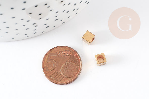 EP-Perle intercalaire carré laiton brut, perle laiton, perles doréeslaiton brut,5mm, x100 (61.3gr) G1976