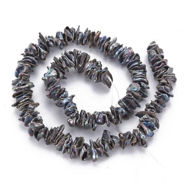 EP-Perle keshi naturelle noire 4-13mm, x1 fil de 90 perles (G6175)