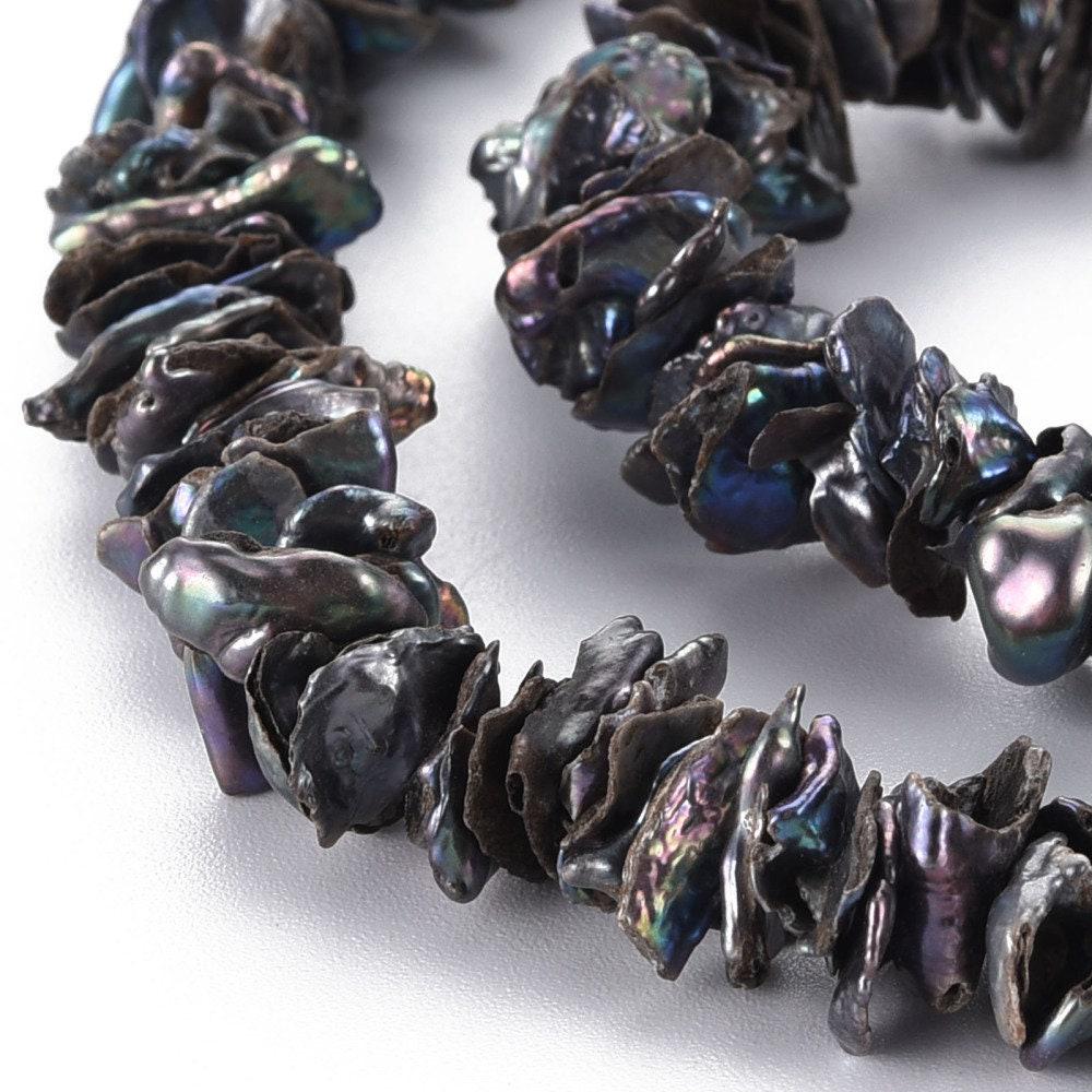EP-Perle keshi naturelle noire 4-13mm, x1 fil de 90 perles (G6175)