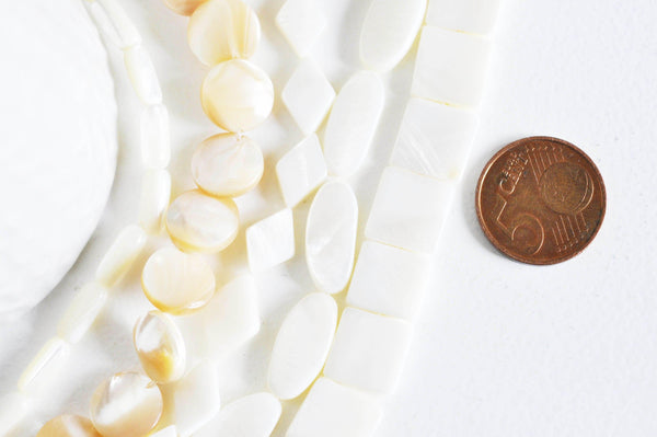 EP Perle nacre blanche naturelle ovale carrée disque tube,perle nacre naturelle,coquillage blanc,création bijoux,14mm,x 5,G1629