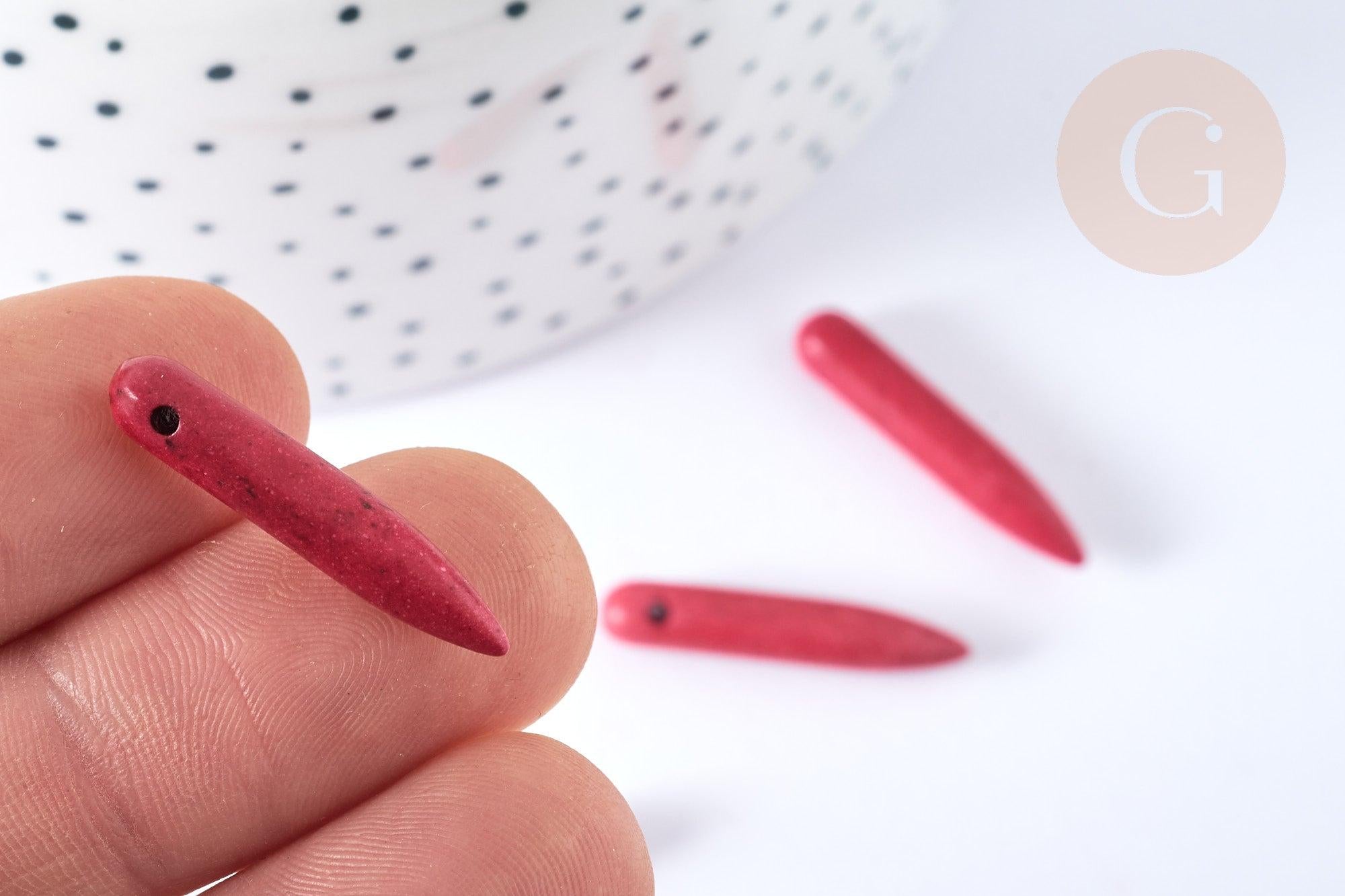 EP-Perle pointe howlite rouge fuchsia 20-25mm,perle pierre naturelle ,x10 (G7428)