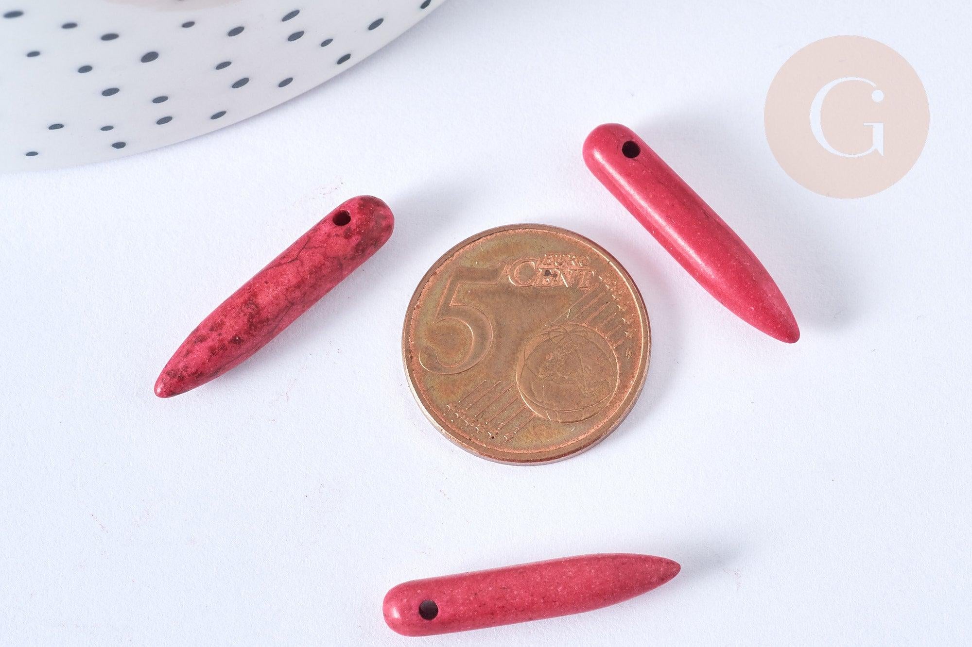 EP-Perle pointe howlite rouge fuchsia 20-25mm,perle pierre naturelle ,x10 (G7428)