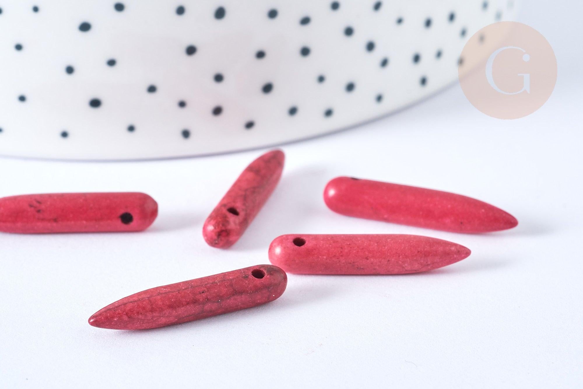 EP-Perle pointe howlite rouge fuchsia 20-25mm,perle pierre naturelle ,x10 (G7428)