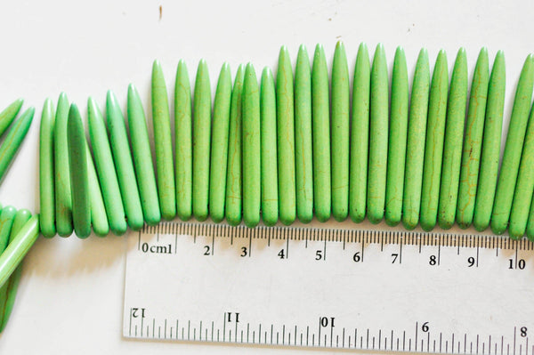 EP Perle pointe howlite verte, howlite naturelle,perle pierre verte,perle pierre,création bijoux,fil de 95 perles,20-50mm-G1560