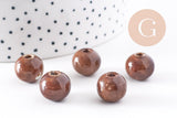 EP-Perle porcelaine marron, perle ronde,perle céramique, création bijoux,perle marron, 1.5cm, x5 G2972