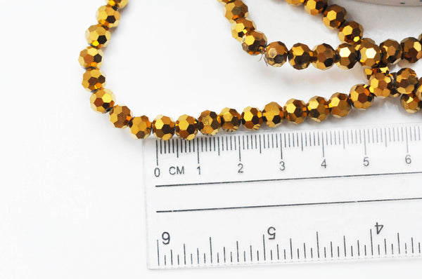 EP Perle ronde facetté hématite dorée, x1 fil de 50cm G4760