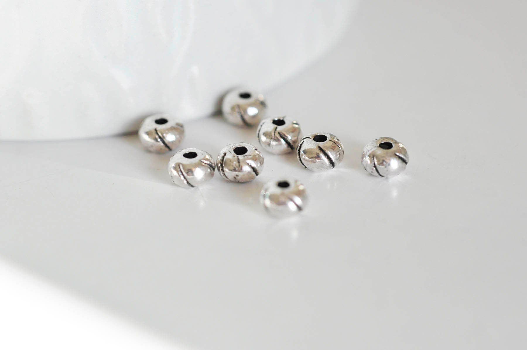 EP Perle ronde intercalaire argent gravé, perles argent,création bijoux,rondelles, perles intercalaires,x 10,5.5mm,G2543