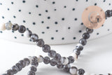 Perle ronde jaspe zébré naturel 4mm, jaspe gris, pierre naturelle, fil de 85 perles, x1 (G3621)