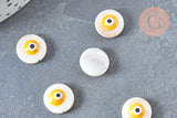 EP-Perle ronde nacre blanche mauvais oeil couleur jaune 12 mm, x10 G6819