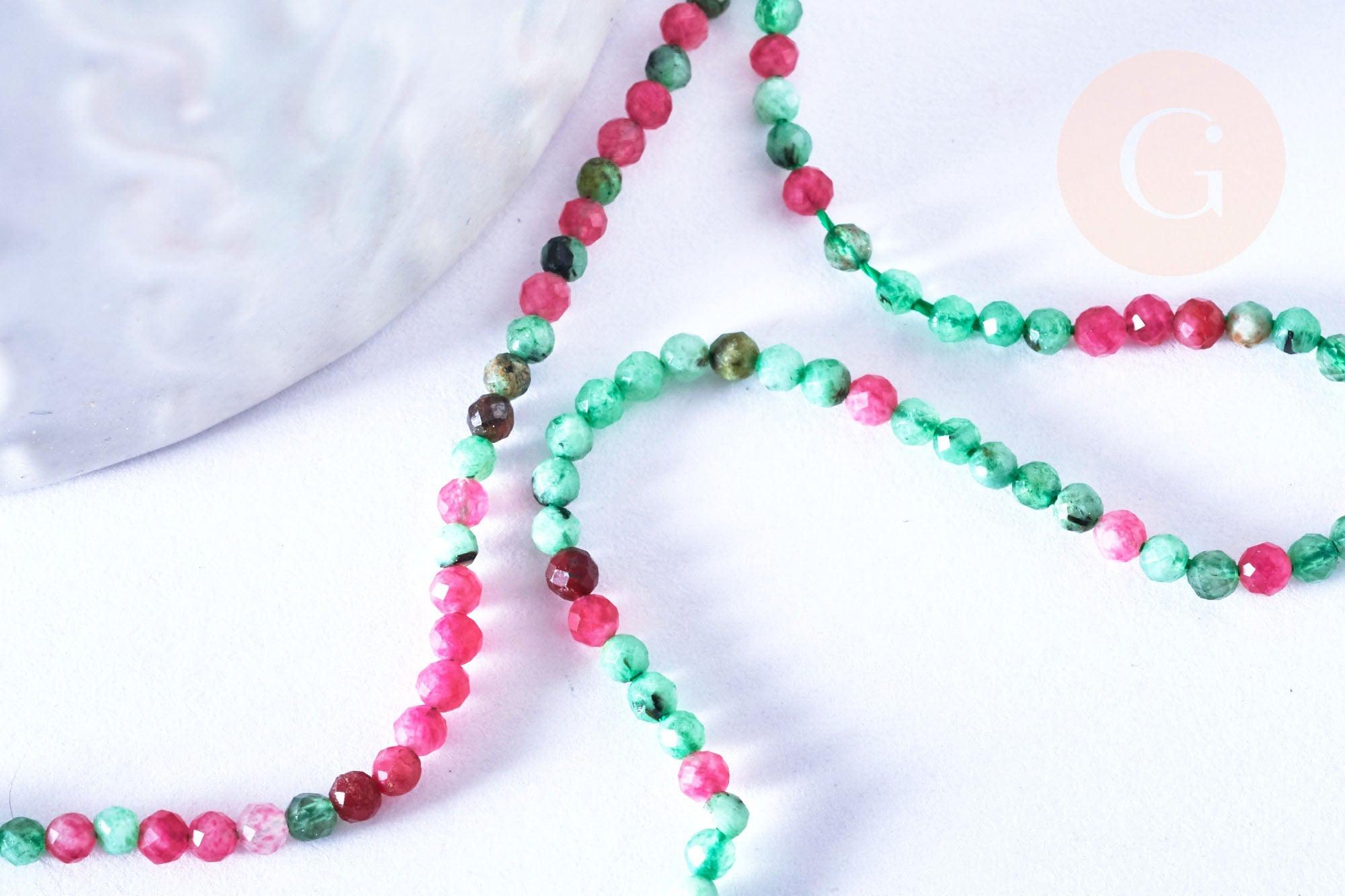 EP -Perle ronde rubis sur zoisite facetté 2mm, perle pierre naturelle, création bijou pierre naturelle,le fil de 39cm G6788