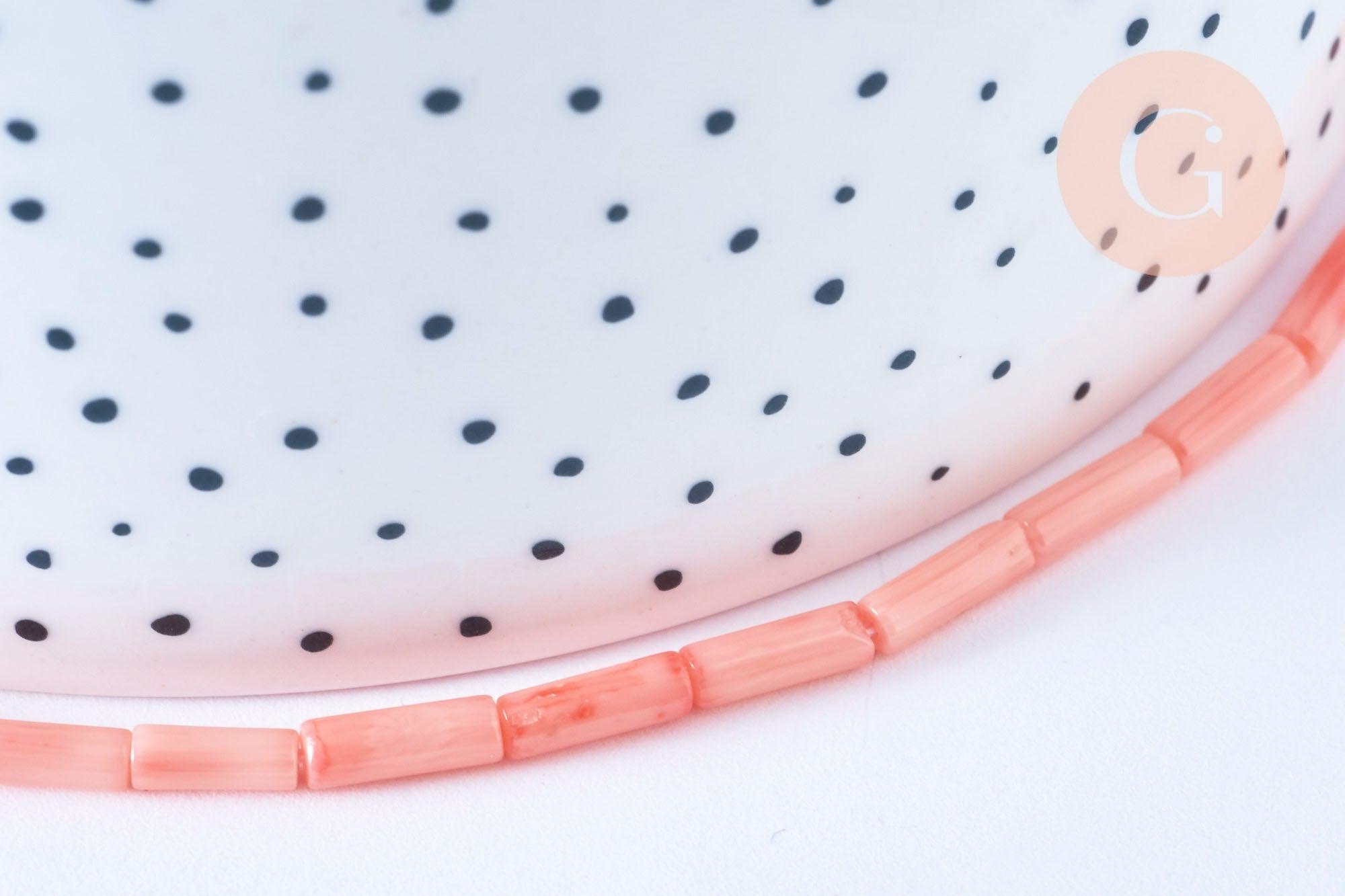 EP Perle tube bambou de mer rose, perle imitation corail pour fabrication bijoux en bambou de mer naturel, fil de 40cm G6591