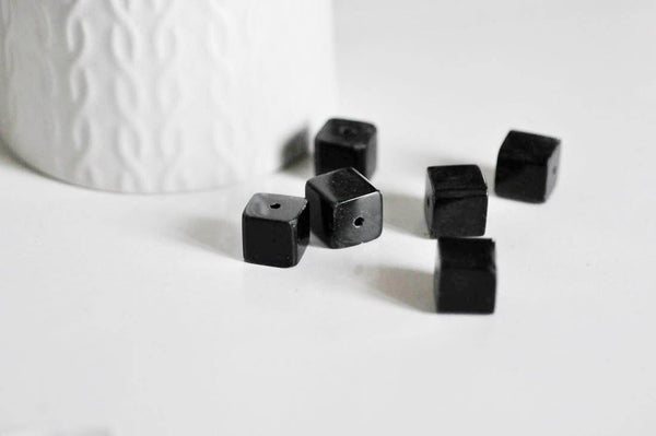 EP Perles carrées noires, fourniture créative, perles verre tchèque, perles verre, verre noir, creation bijoux, lot 5 perles,11mm-G2196