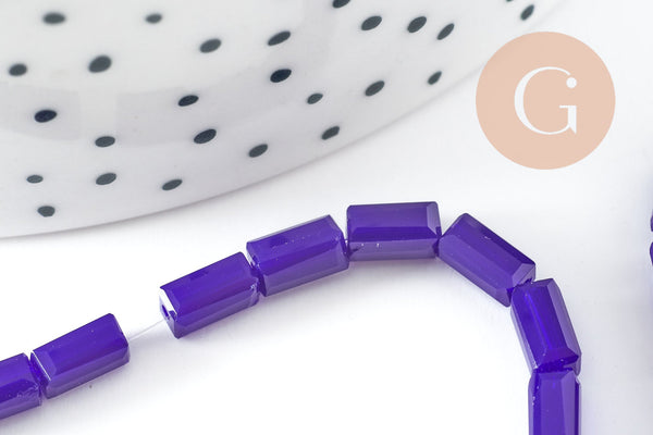 EP-Perles facette rectangulaire verre bleu foncé 7mm, x1 fil de 40cm (G4690)