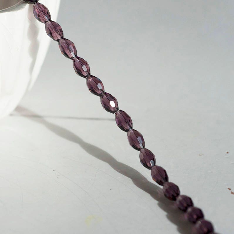 EP Perles facettées verre violet, fourniture créative,Perles verre, perle forme ovale, fabrication bijoux, grain de riz, cristal,fil de 70-G572