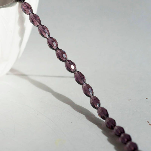 EP Perles facettées verre violet, fourniture créative,Perles verre, perle forme ovale, fabrication bijoux, grain de riz, cristal,fil de 70-G572