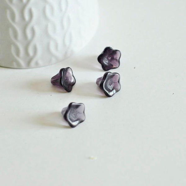 EP Perles fleur violette, fourniture créative, perles verre tchèque, perles fleur, verre violet, creation bijou, lot 20 perles,11mm-G885