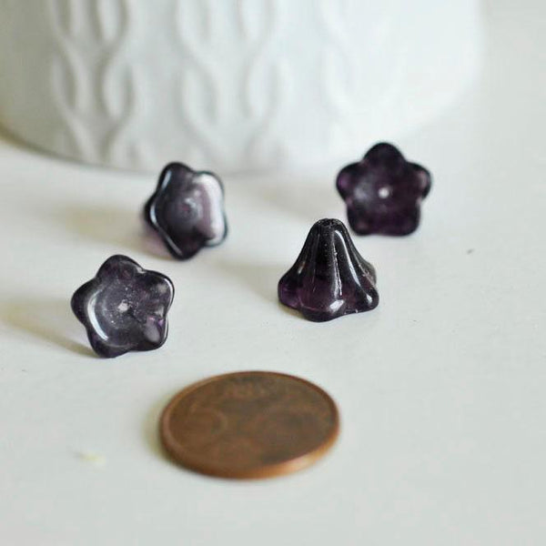 EP Perles fleur violette, fourniture créative, perles verre tchèque, perles fleur, verre violet, creation bijou, lot 20 perles,11mm-G885