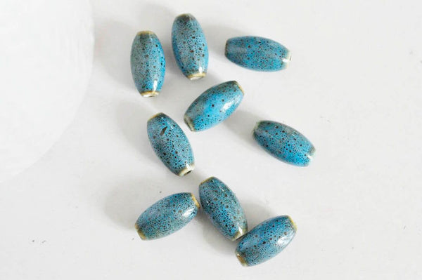 EP Perles ovales porcelaine bleue,perles céramique, porcelaine émaillée,perle ovales, création bijoux, 1.6cm, x5 G1948