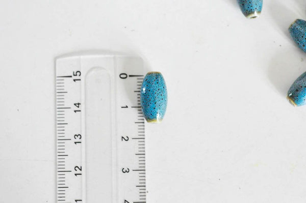 EP Perles ovales porcelaine bleue,perles céramique, porcelaine émaillée,perle ovales, création bijoux, 1.6cm, x5 G1948