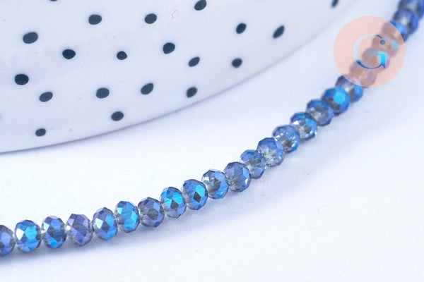 EP-Perles toupies cristal bleu irisé 3.5x2.5mm, perles bijoux, perle cristal,Perle verre facette,création bijoux, fil 25.4cm G6752