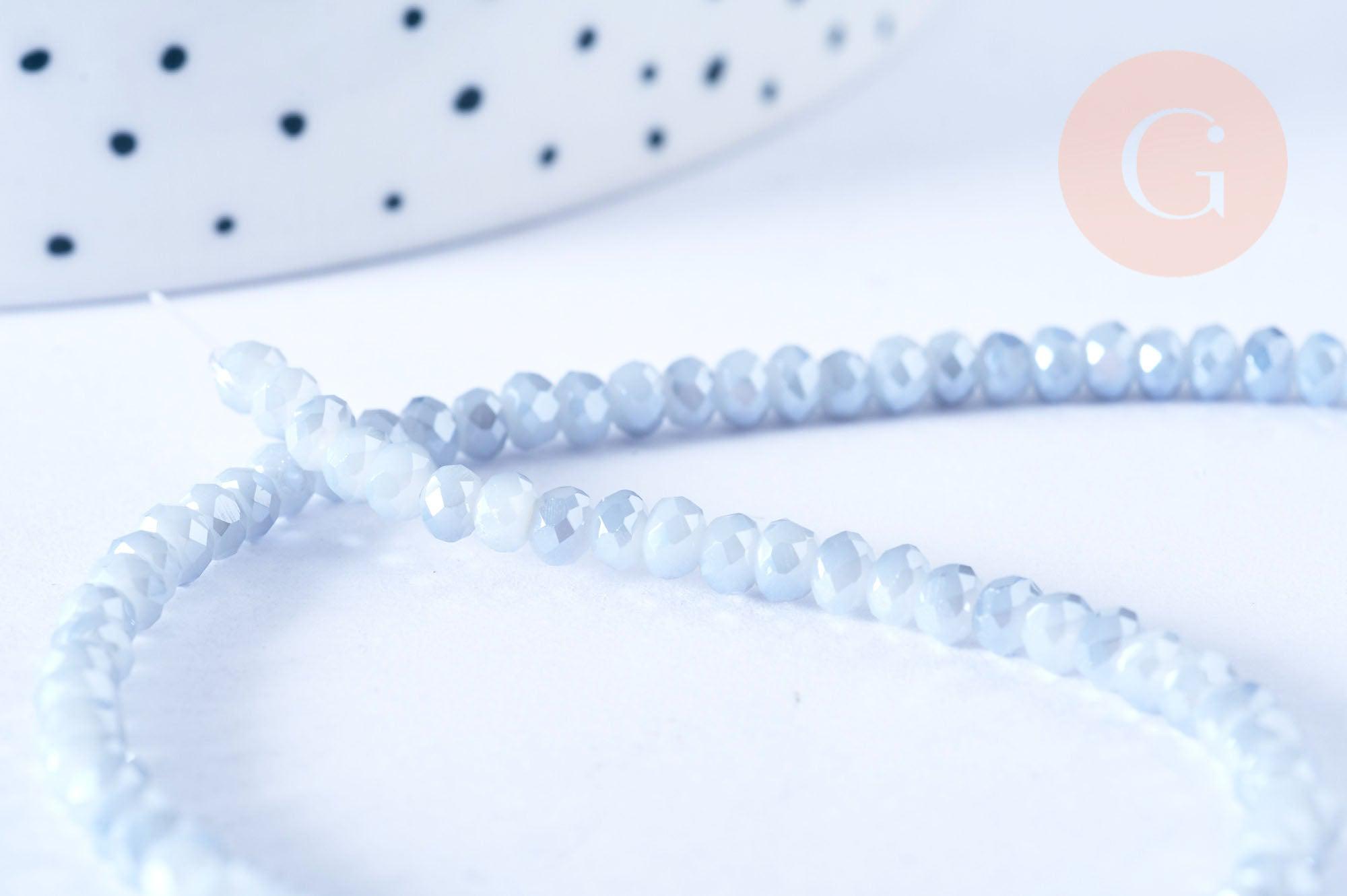 EP-Perles toupies cristal gris clair irisé 3.5x2.5mm, perles bijoux, perle cristal,Perle verre facette,création bijoux, fil 25.4cm G6755