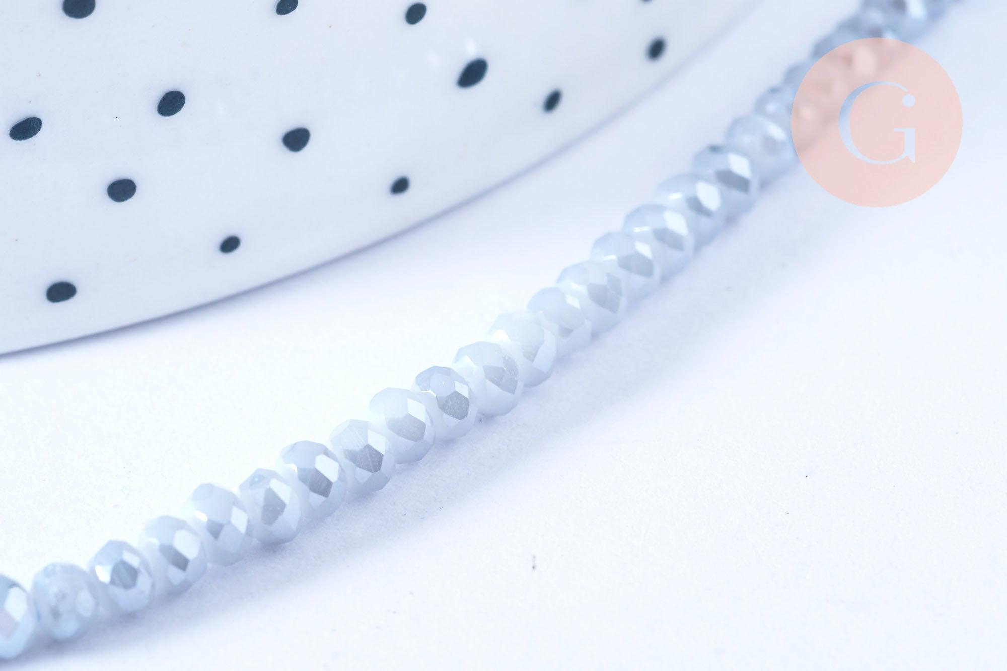 EP-Perles toupies cristal gris clair irisé 3.5x2.5mm, perles bijoux, perle cristal,Perle verre facette,création bijoux, fil 25.4cm G6755