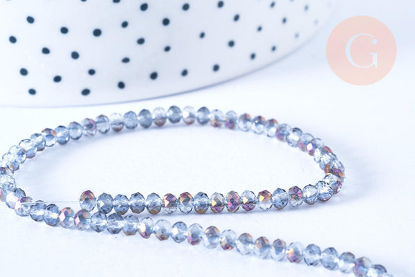 EP-Perles toupies cristal gris transparent irisé violet 3.5x2.5mm, perles bijoux, perle cristal,Perle verre facette, fil 25.4cm G6756