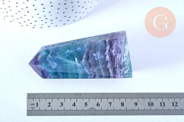 EP Pointe fluorite naturelle 8.6cm, pointe hexagonale fluorite, pierre semi-precieuse, séance lithothérapie, la pièce G6706