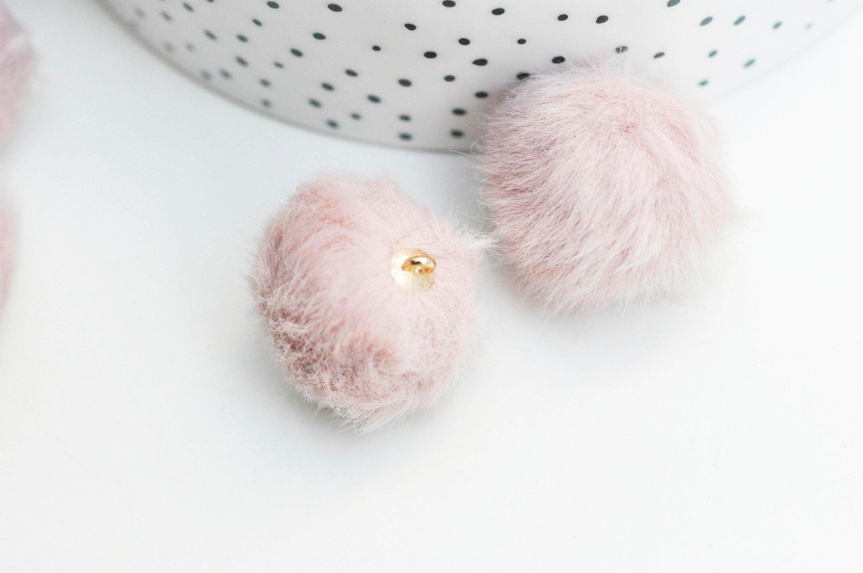 EP-Pompon fourrure rose support doré 21mm,décoration pompon imitation fourrure x2 G4496