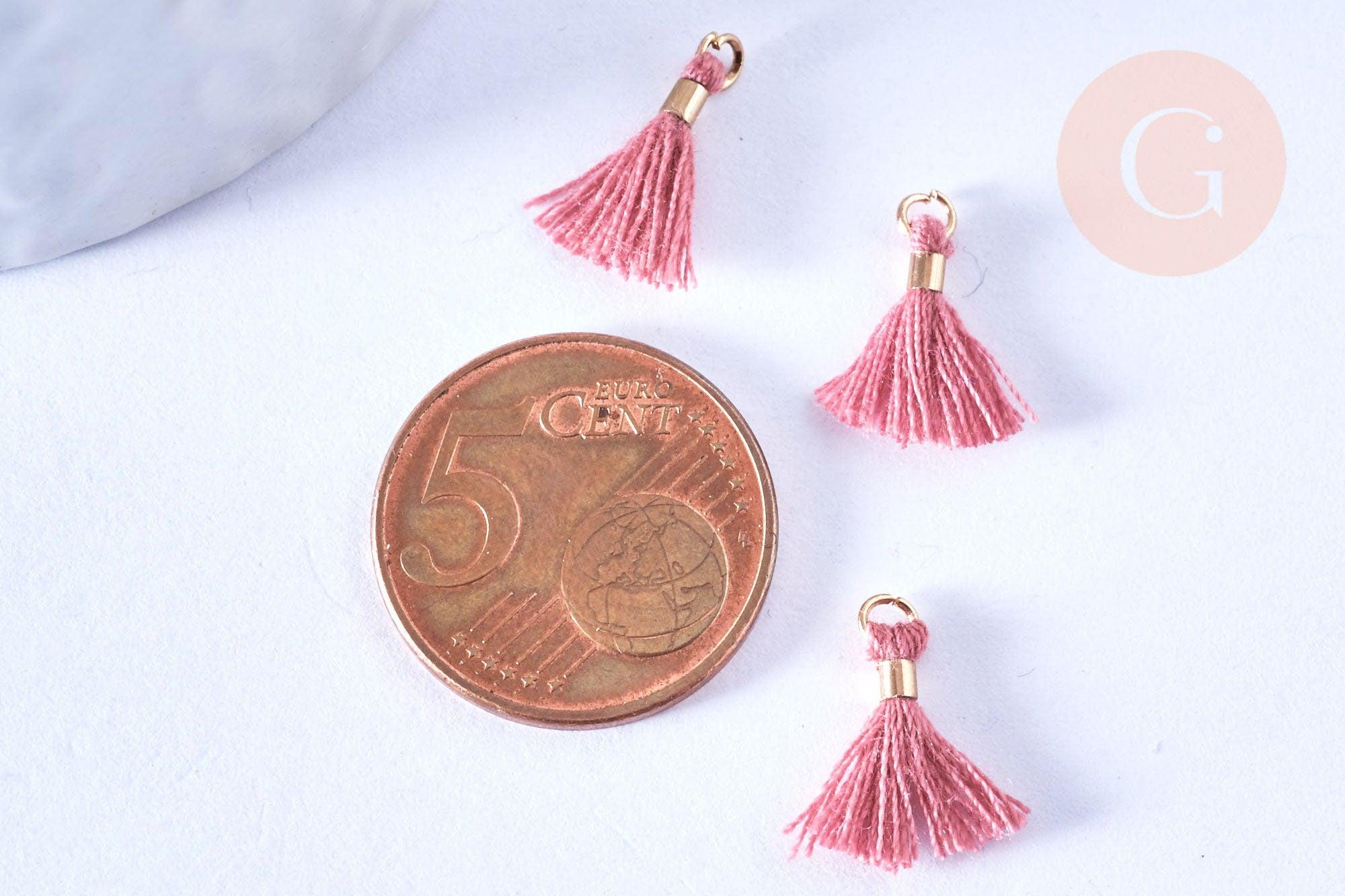EP Pompon vieux rose polyestère support doré,décoration pompon, pompon boucles,fabrication bijoux bohème,10-15mm,les 10