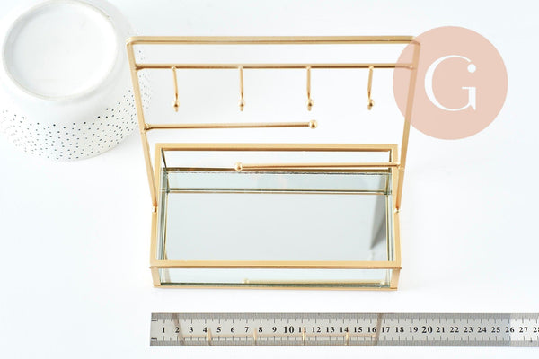 EP-Présentoir à bijoux fer doré miroir, présentoir pour rangement de bijoux, x1 G9395