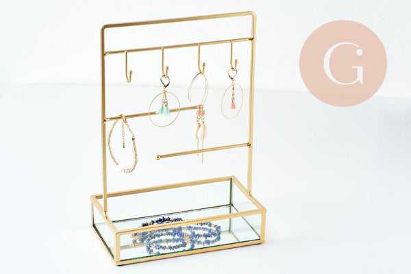 EP-Présentoir à bijoux fer doré miroir, présentoir pour rangement de bijoux, x1 G9395