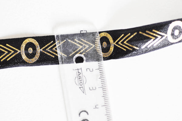 EP Ruban élastique motif Aztèque or EFJF, fabrication bijoux, bracelet EVJF,ruban mariage,fourniture créative,scrapbooking,16mm,1 mètre-G1578