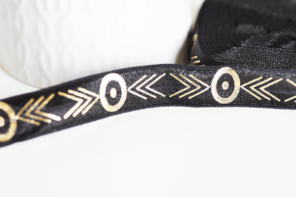 EP Ruban élastique motif Aztèque or EFJF, fabrication bijoux, bracelet EVJF,ruban mariage,fourniture créative,scrapbooking,16mm,1 mètre-G1578