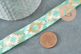 EP-Ruban élastique motif Aztèque vert or EFJF, fabrication bijoux,bracelet EVJF,ruban mariage,scrapbooking,16mm,1 mètre-G1850
