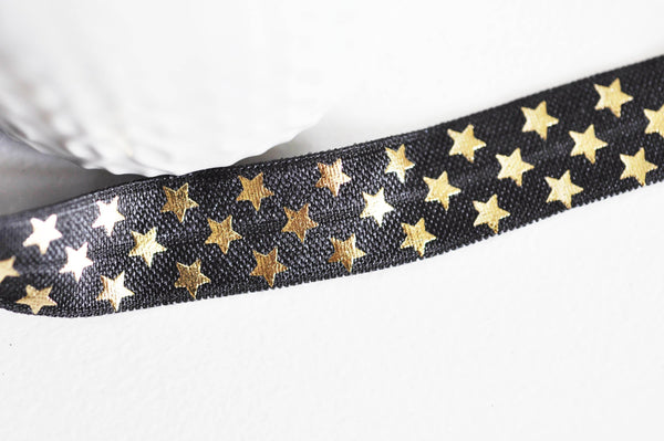 EP Ruban élastique noir et or étoiles, bracelet EVJF,16mm,1 mètre x1 G1758